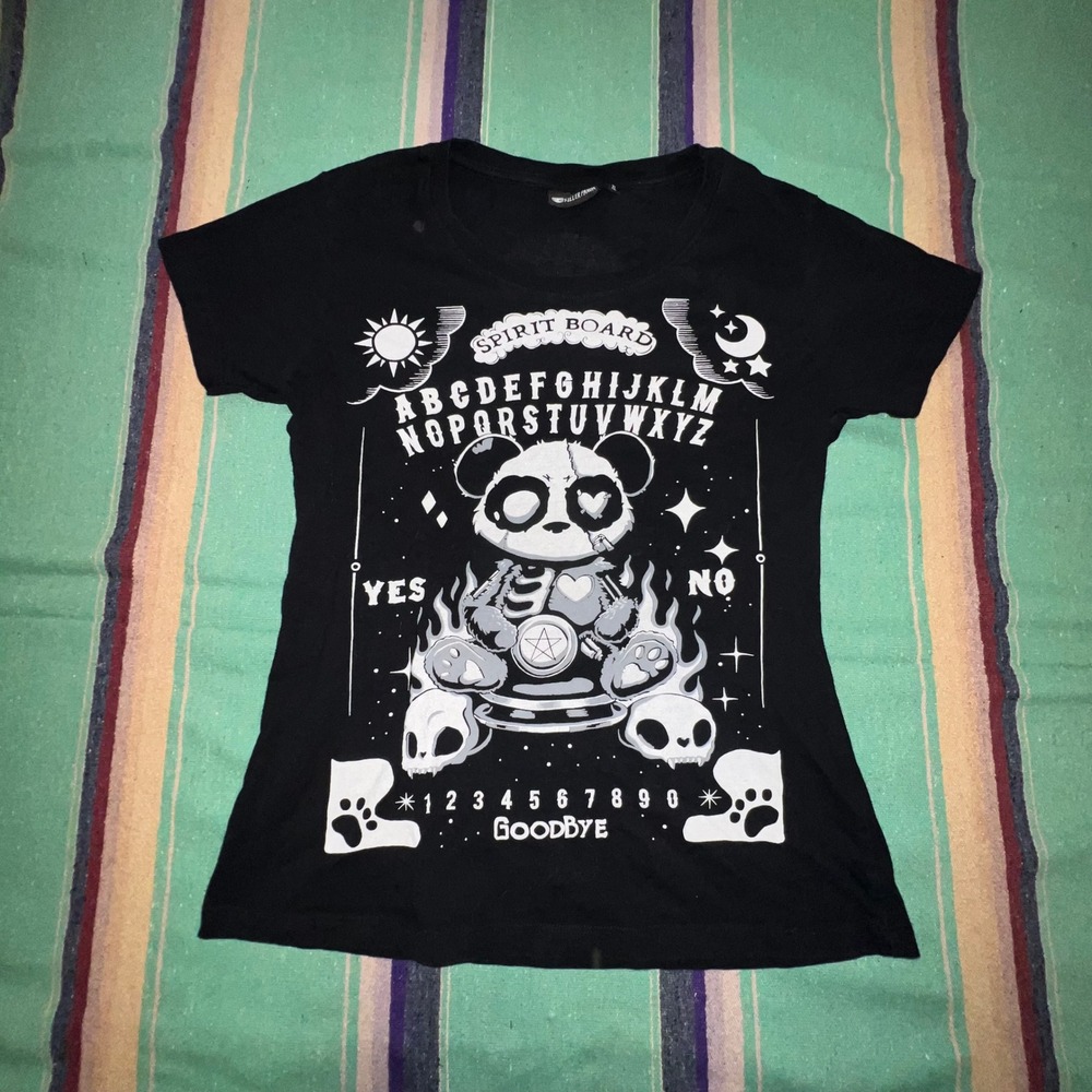 Killer Panda T Shirt Womens XL Black Spirit Board Ouija Goth Graphic Tee